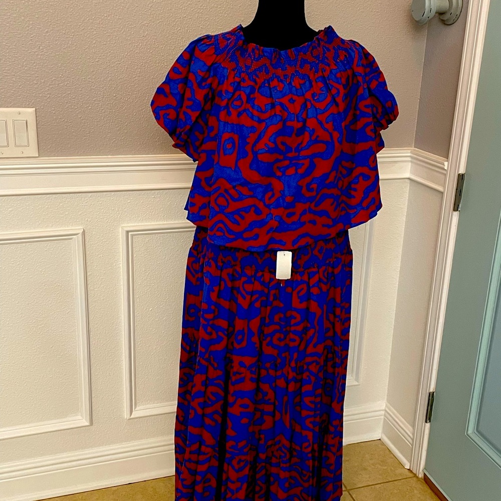 NWT Nine West XL Ruffle Volume Top and Maxi skirt.  Blue and Rust